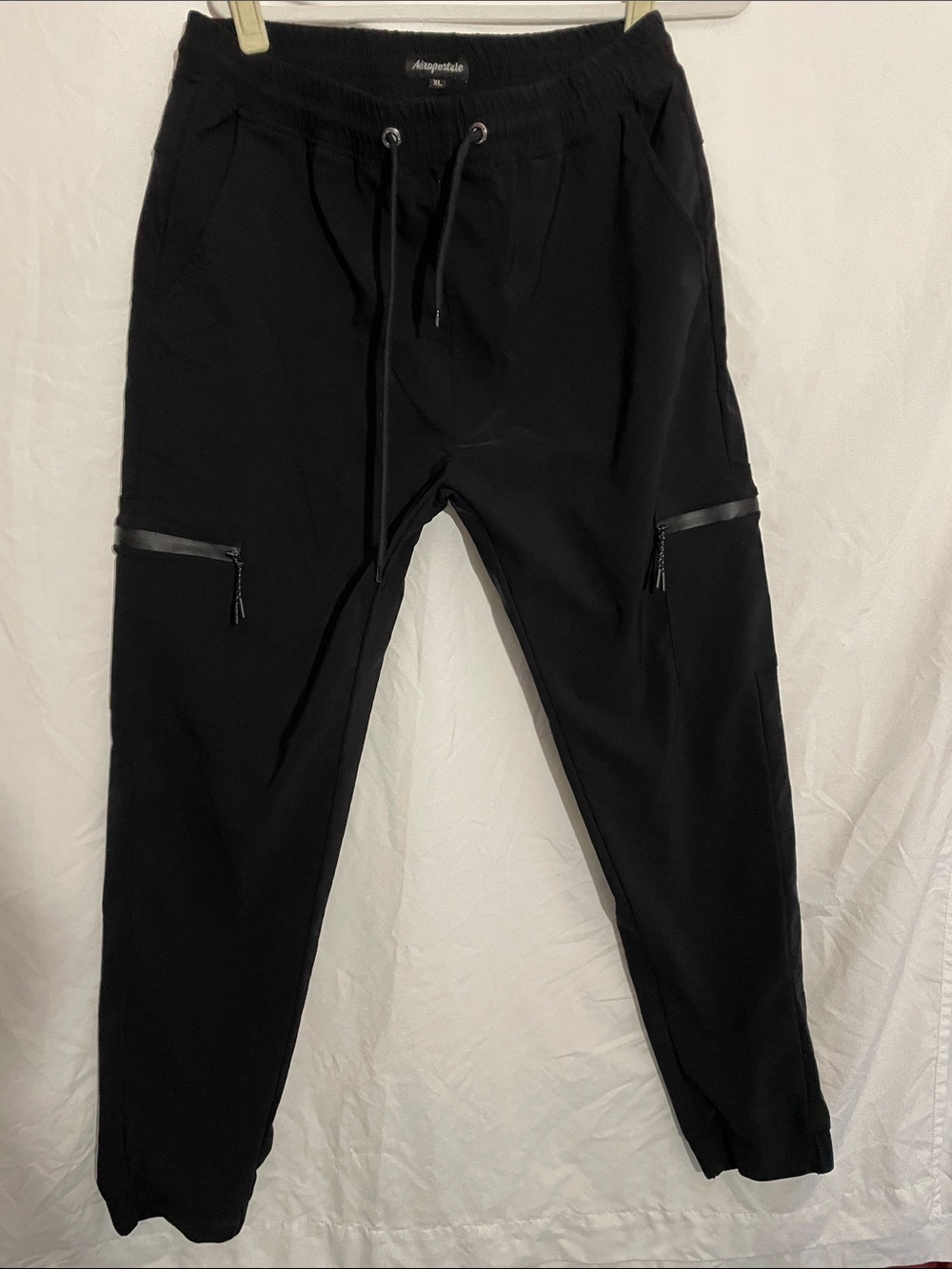 Aeropostale Men's Black Jogger Pants with Zippered Knee Pockets